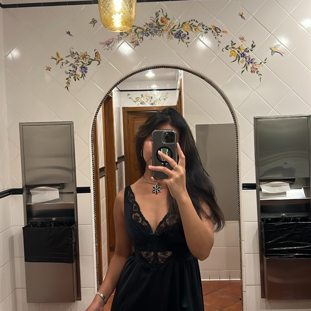 Vintage Olga Black Lace Midi Dress